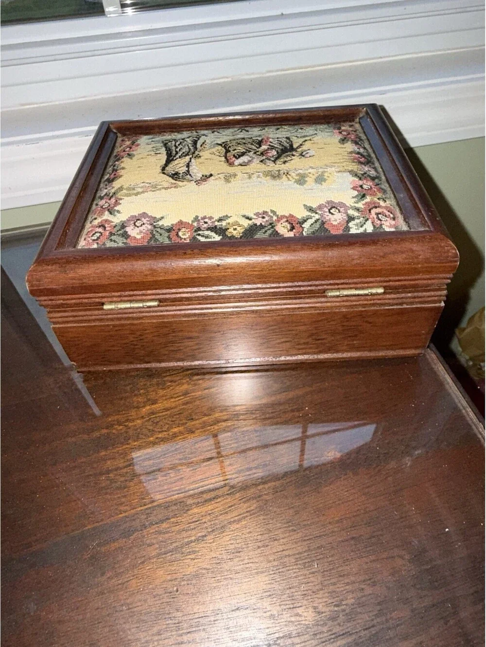 Vintage Tapestry Jewelry Chest/Box Wood, 2-tier Velvet